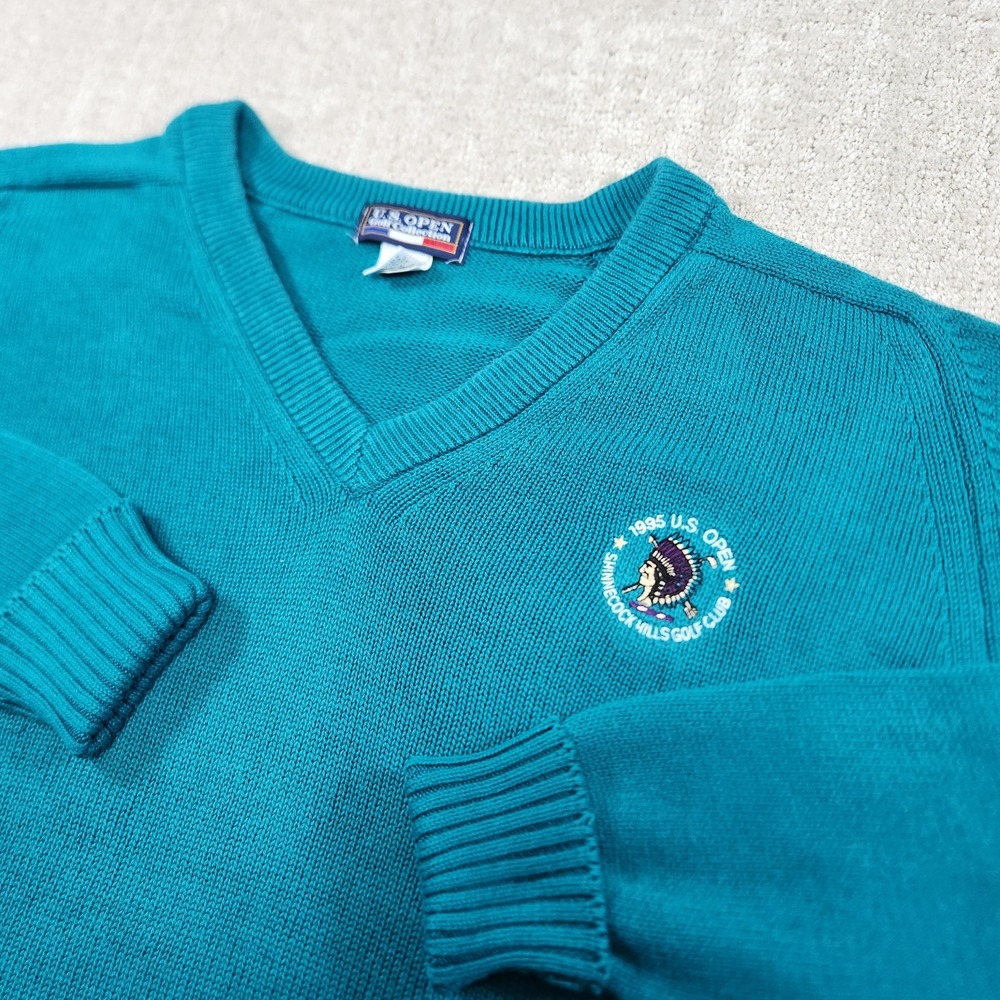Vintage 90s US Open Golf Sweater Men Medium Shinnecock Hills V Neck USA Made